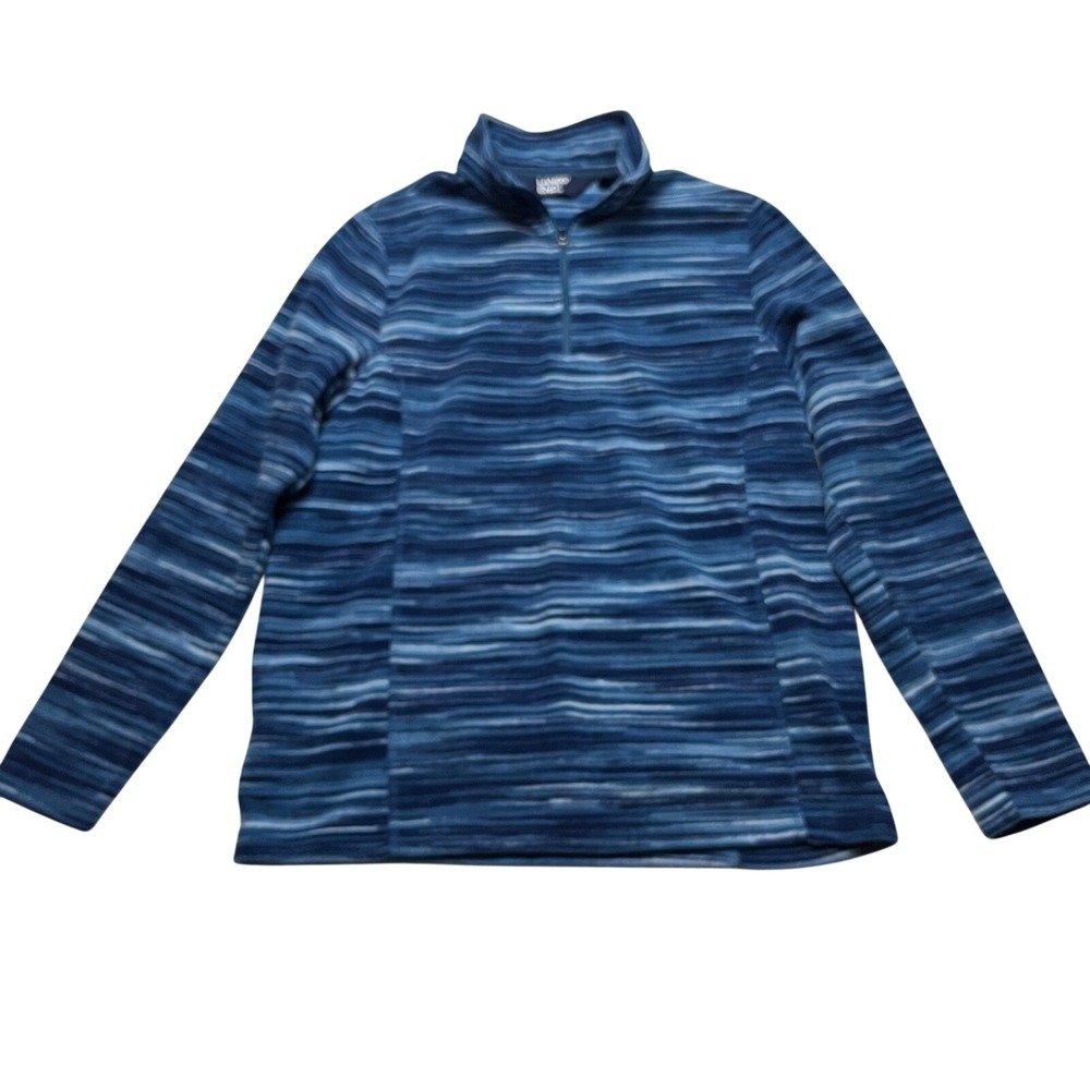 Lands'‎ End Fleece Pullover Boys M 10-12 Blue Striped 1/4 Zip Mock Neck 502945
